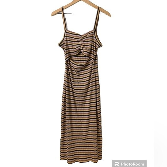 NWT VOLCOM STRIPED STONE CHECKED MIDI DRESS - ESPRESSO. Size Large - Picture 13 of 14